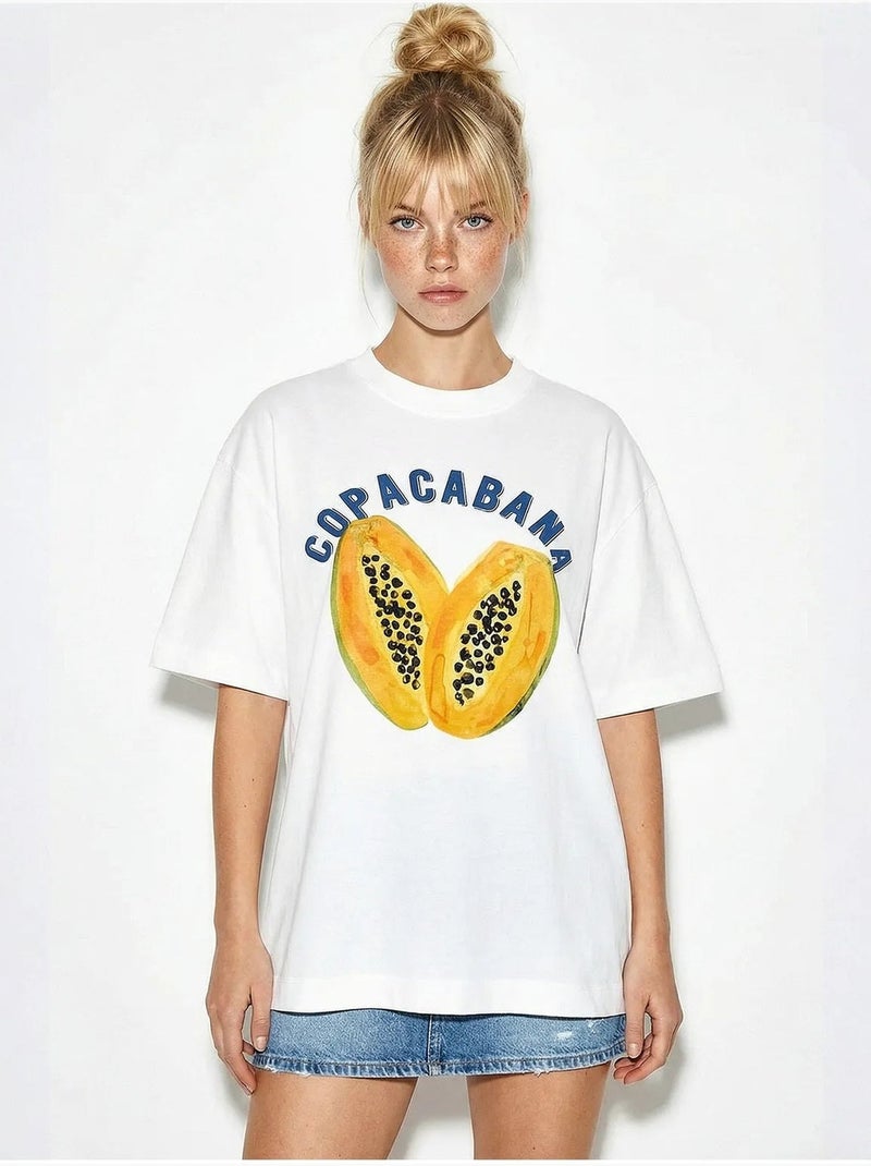 T-shirt oversize à col rond imprimé fruits lucci Blanc - Kiabi