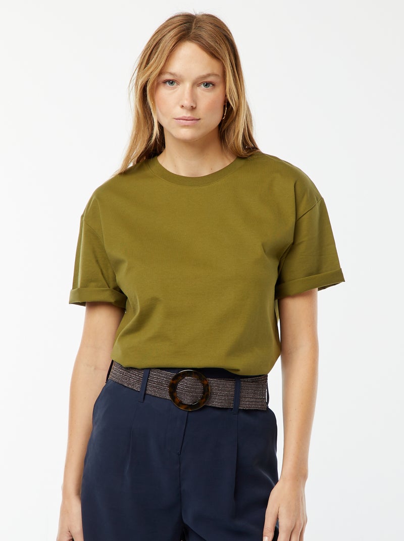 T-shirt oversize à col rond Kaki - Kiabi