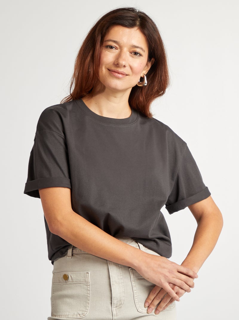 T-shirt oversize à col rond Noir - Kiabi