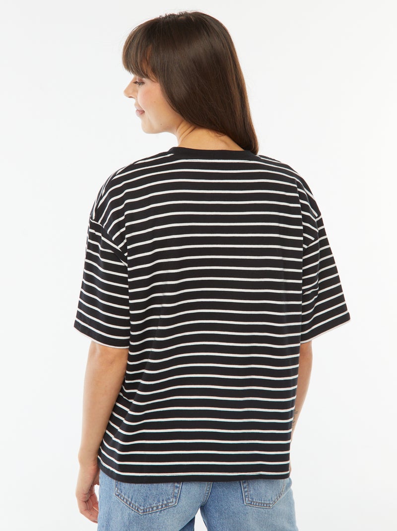 T-shirt oversize à col rond Noir/Blanc - Kiabi