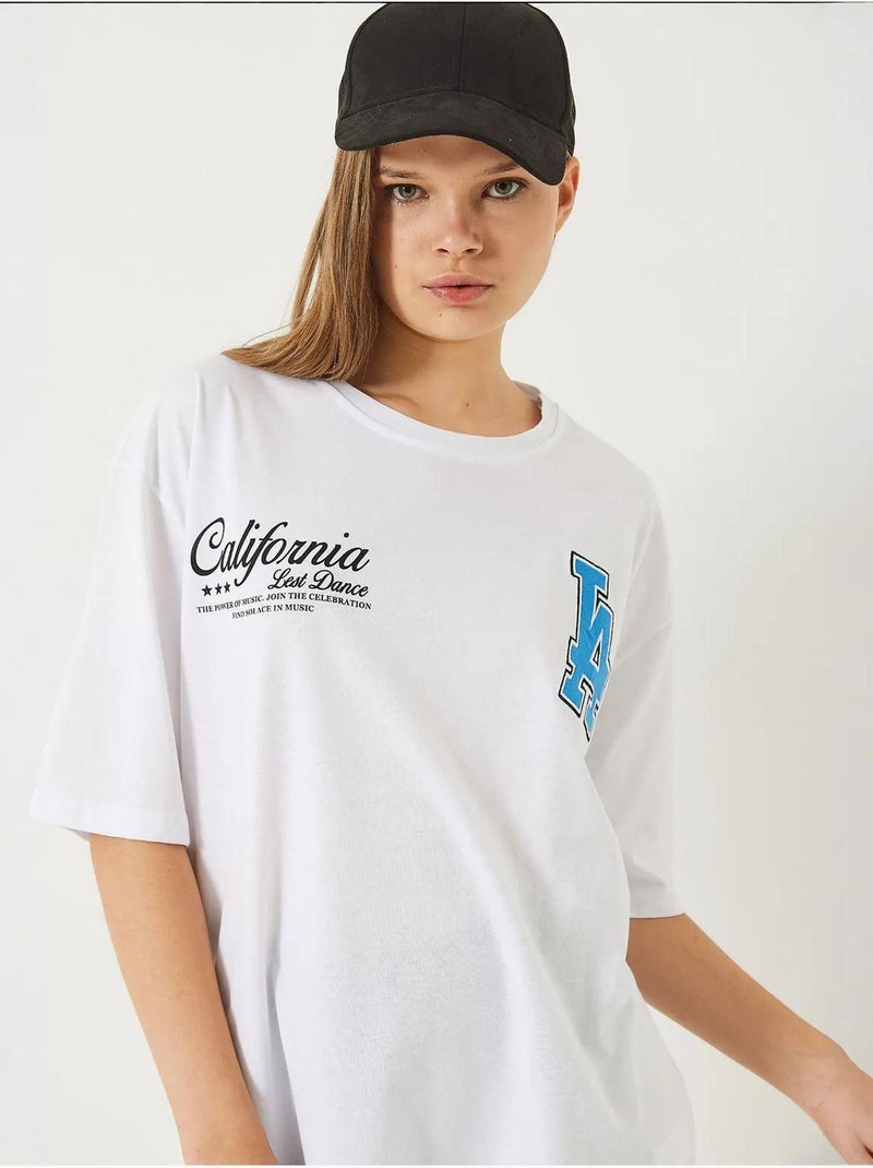 T-shirt oversize à manches courtes en jersey imprimé los angeles de bianco lucci Blanc - Kiabi