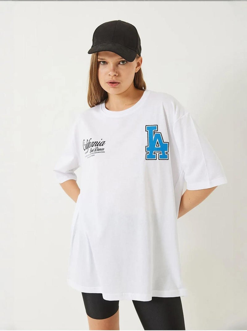 T-shirt oversize à manches courtes en jersey imprimé los angeles de bianco lucci Blanc - Kiabi