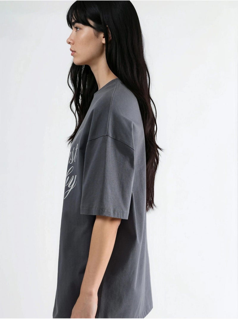 T-shirt oversize à manches courtes et col rond avec détail accessoire busem Gris foncé - Kiabi