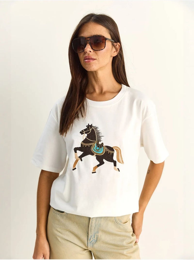 T-shirt oversize à sequins brodés lucci Blanc - Kiabi