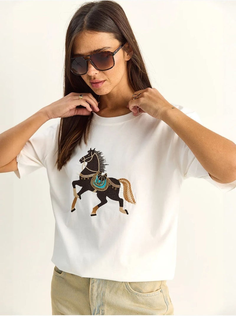T-shirt oversize à sequins brodés lucci Blanc - Kiabi