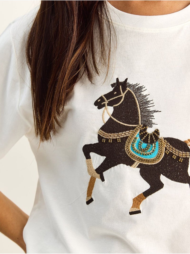 T-shirt oversize à sequins brodés lucci Blanc - Kiabi