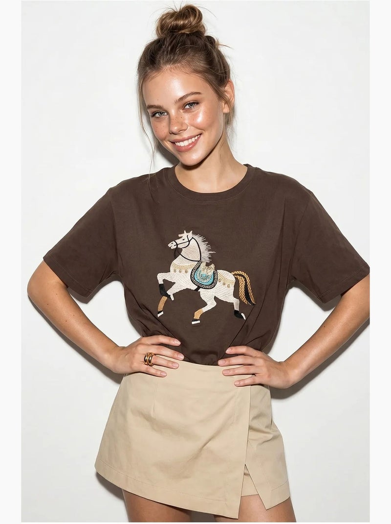 T-shirt oversize à sequins brodés lucci Marron - Kiabi