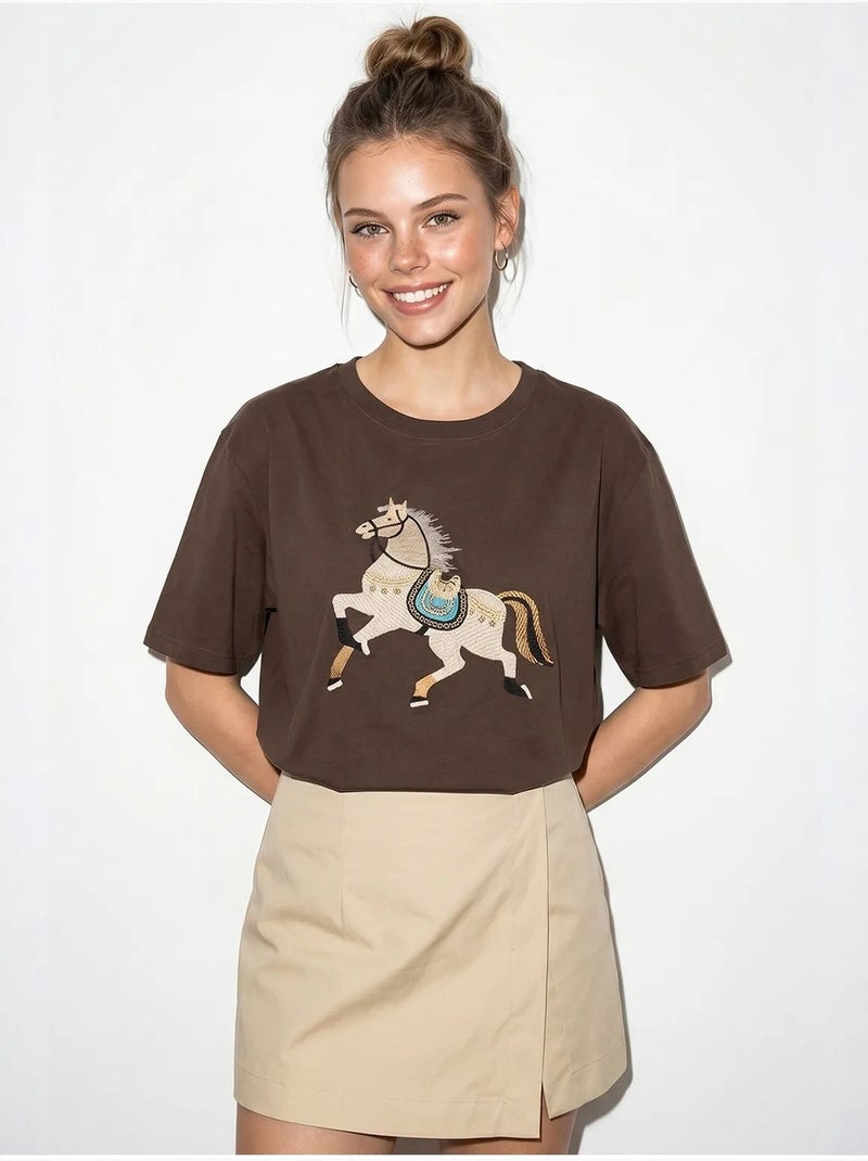 T-shirt oversize à sequins brodés lucci Marron - Kiabi