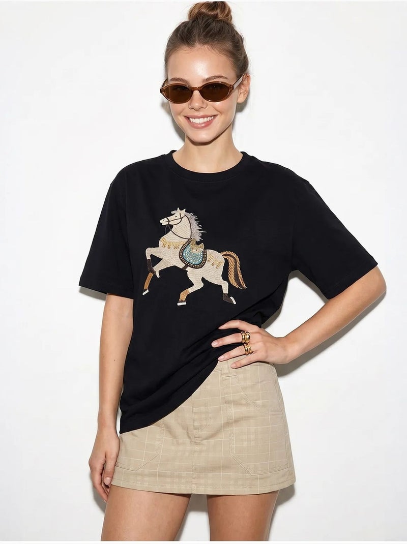 T-shirt oversize à sequins brodés lucci Noir - Kiabi
