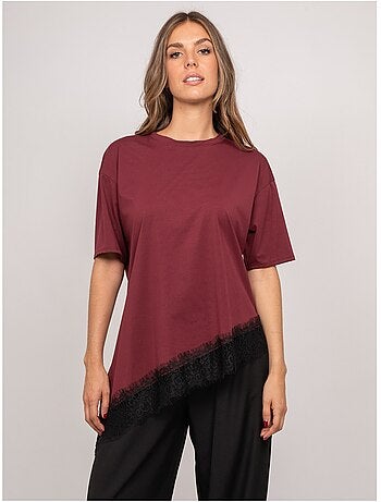 T-shirt oversize asymétrique bordure dentelle forinel