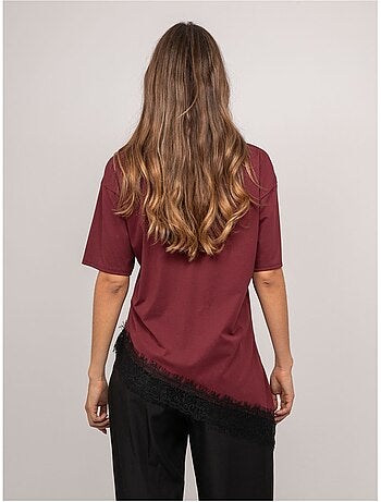 T-shirt oversize asymétrique bordure dentelle forinel
