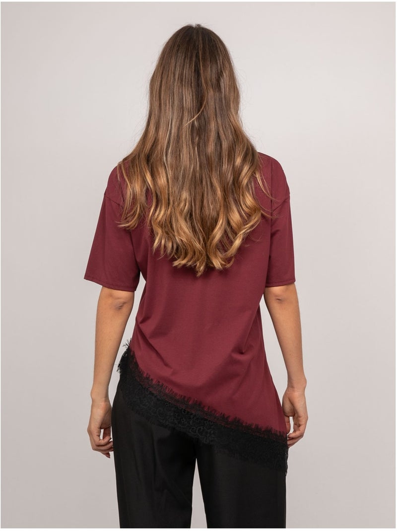 T-shirt oversize asymétrique bordure dentelle forinel Bordeaux - Kiabi