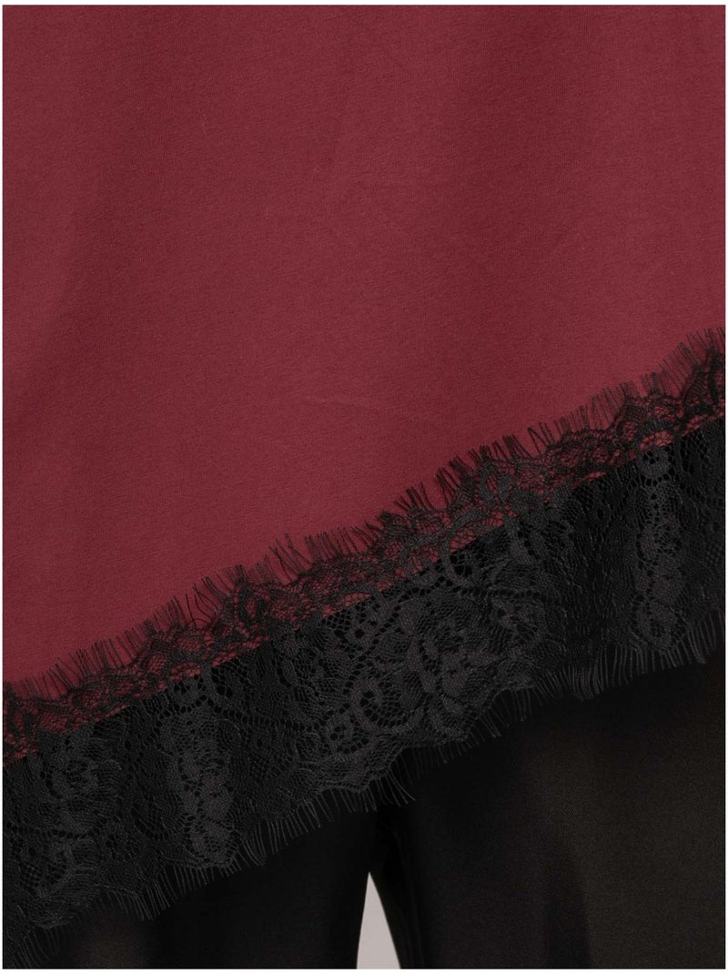 T-shirt oversize asymétrique bordure dentelle forinel Bordeaux - Kiabi