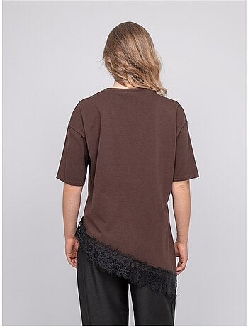 T-shirt oversize asymétrique bordure dentelle forinel