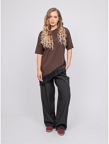 T-shirt oversize asymétrique bordure dentelle forinel