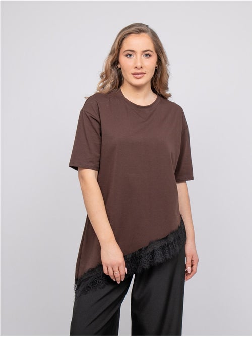 T-shirt oversize asymétrique bordure dentelle forinel - Kiabi