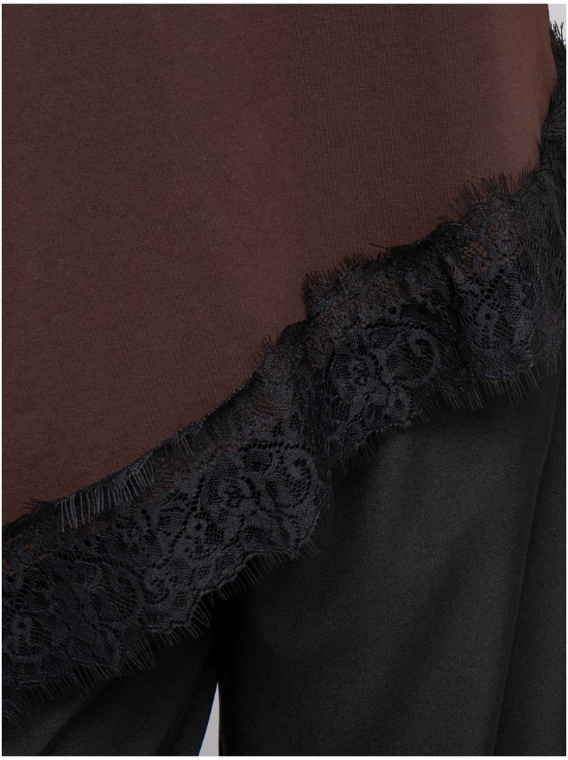 T-shirt oversize asymétrique bordure dentelle forinel Marron - Kiabi