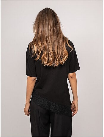 T-shirt oversize asymétrique bordure dentelle forinel