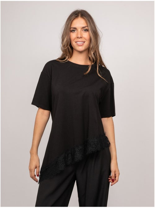 T-shirt oversize asymétrique bordure dentelle forinel - Kiabi T-shirt oversize asymétrique bordure dentelle forinel - Kiabi