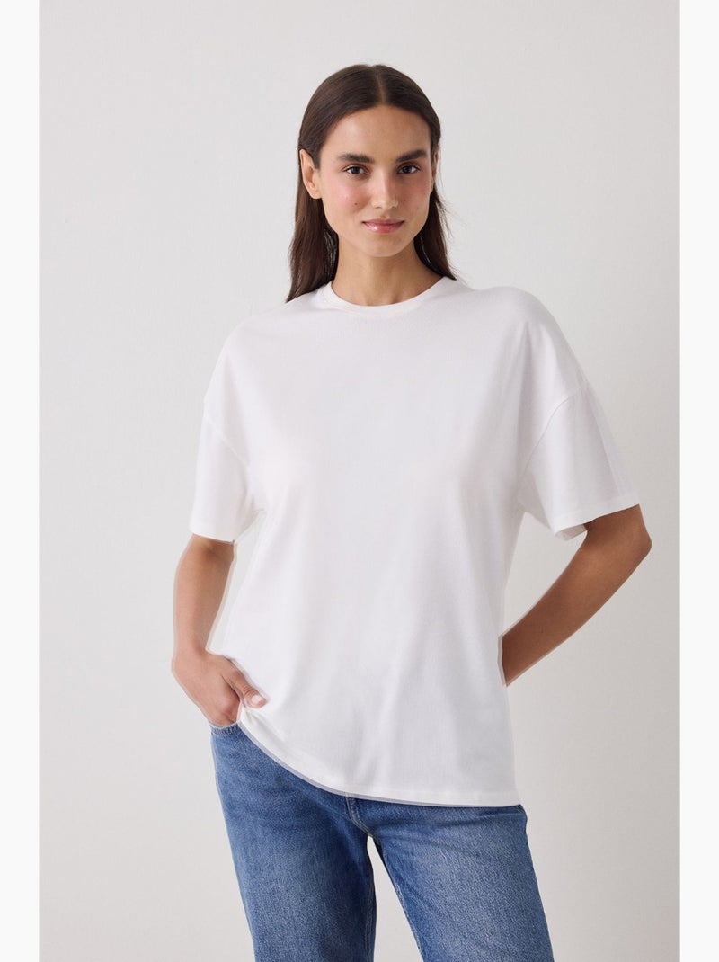 T-shirt oversize col rond en coton penti Blanc - Kiabi