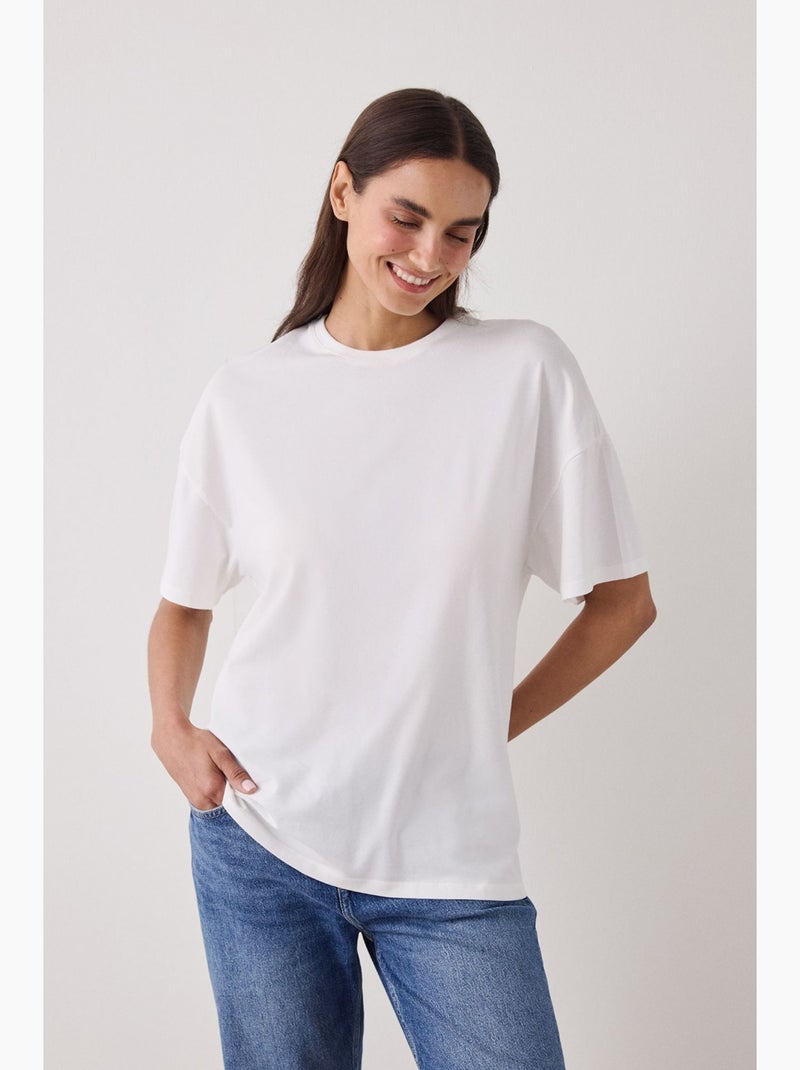 T-shirt oversize col rond en coton penti Blanc - Kiabi