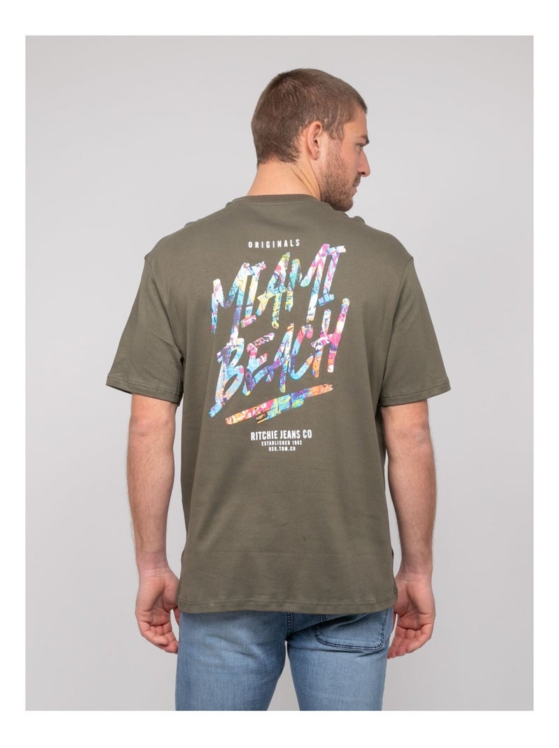 T-shirt oversize coton motifs NASCADE Kaki - Kiabi