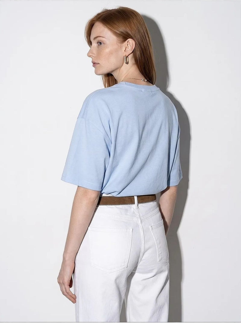 T-shirt oversize en coton à col rond dilvin Bleu ciel - Kiabi