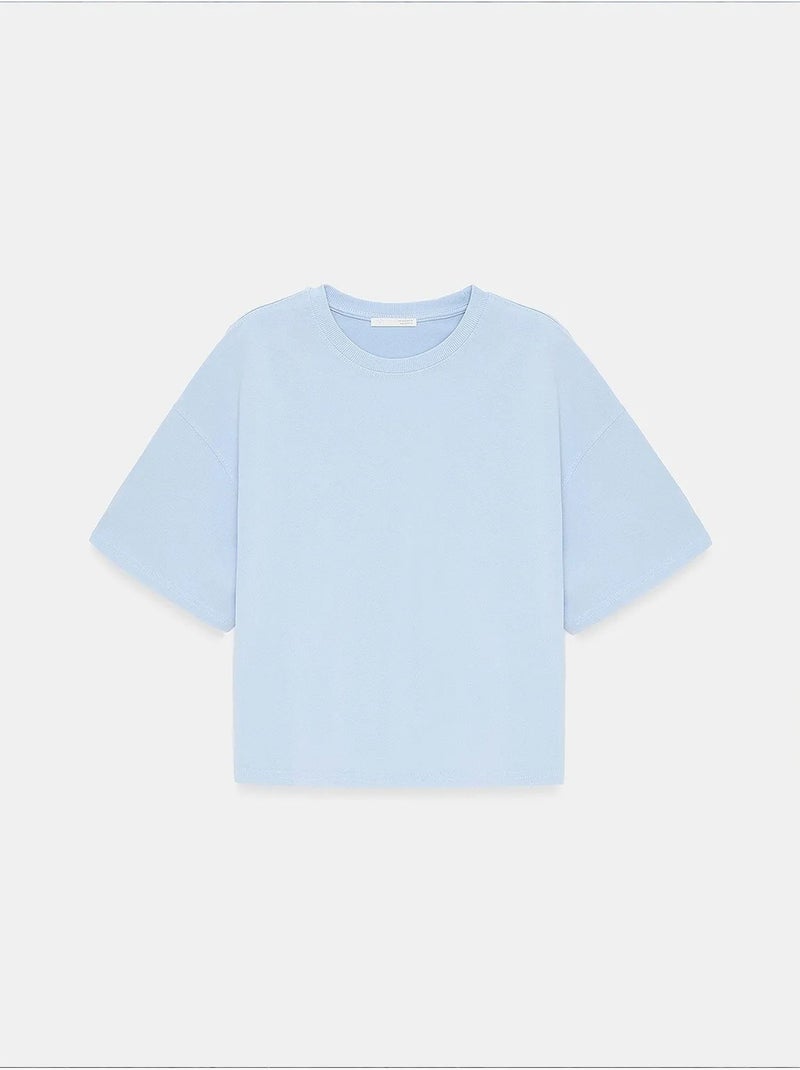 T-shirt oversize en coton à col rond dilvin Bleu ciel - Kiabi