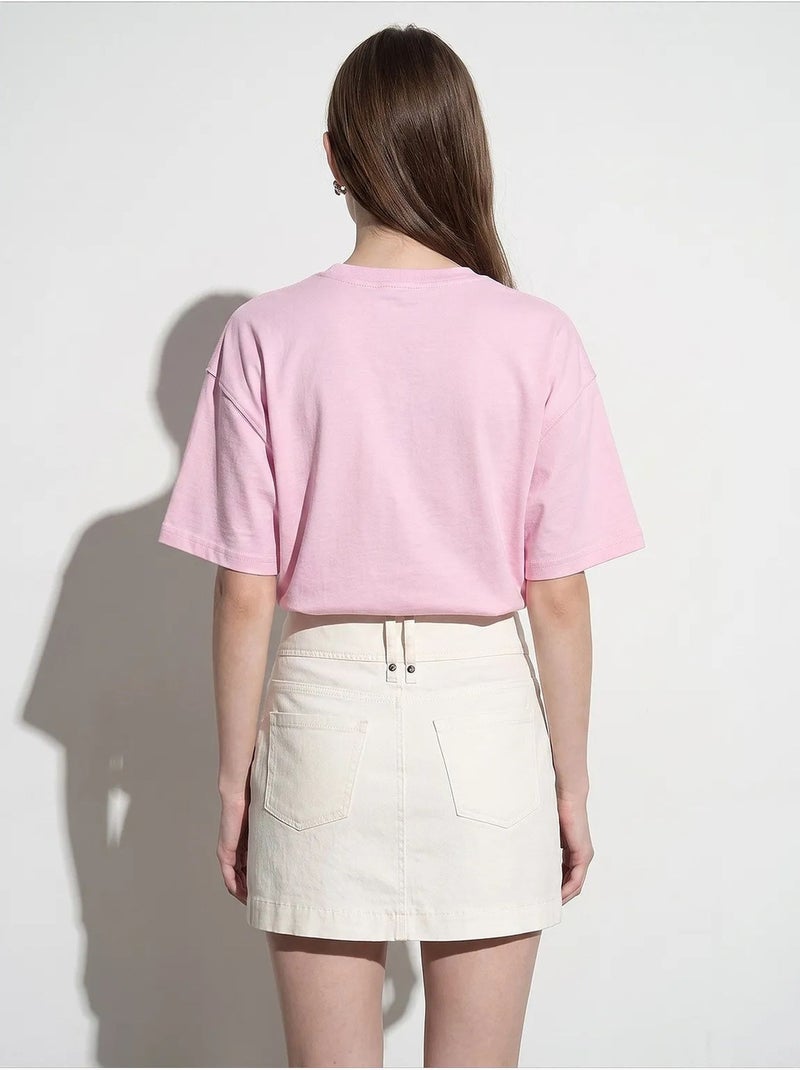 T-shirt oversize en coton à col rond dilvin Rose clair - Kiabi