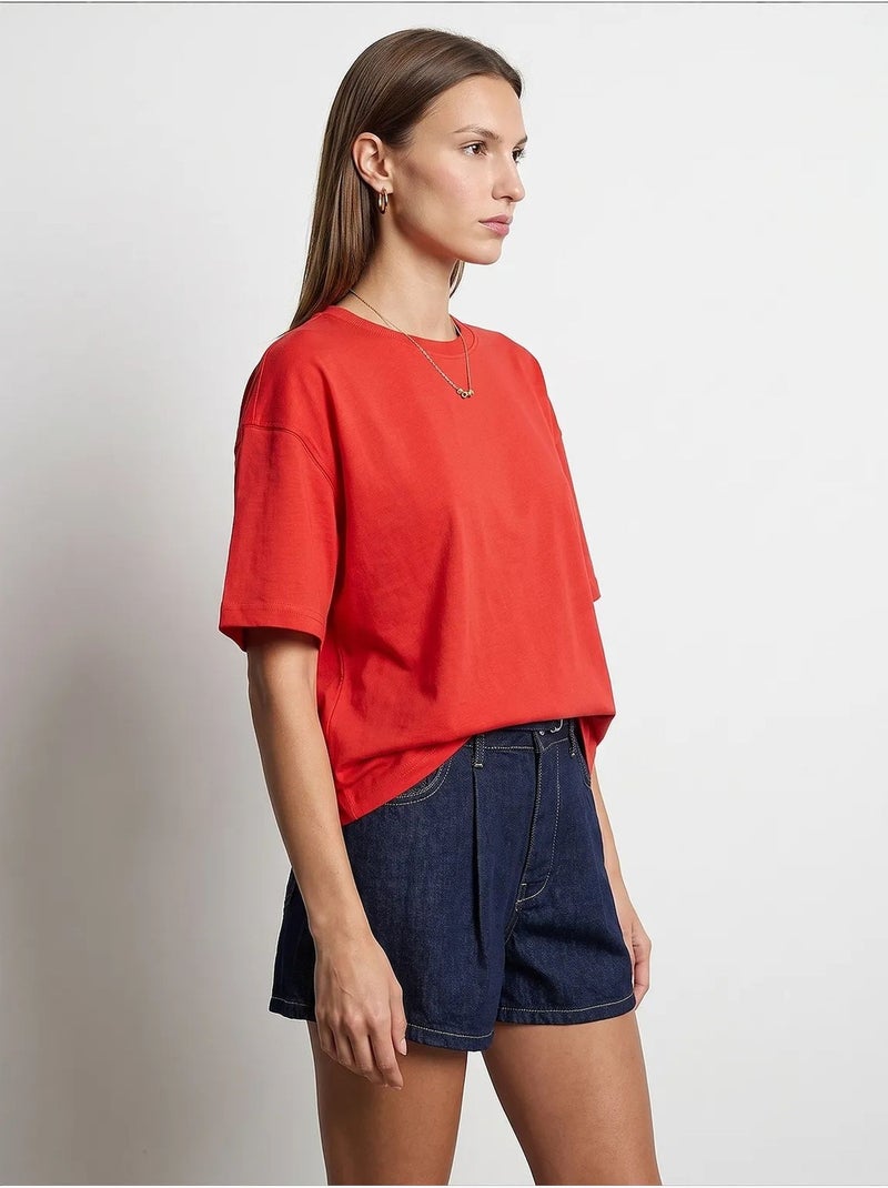 T-shirt oversize en coton à col rond dilvin Rouge - Kiabi