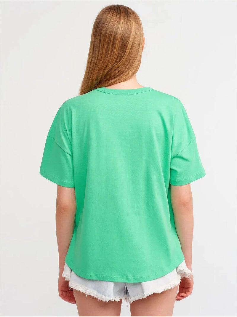 T-shirt oversize en coton à col rond dilvin Vert menthe - Kiabi