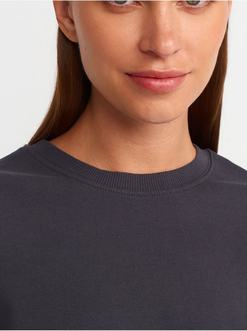 T-shirt Oversize En Coton À Col Rond gris anthracite - Kiabi