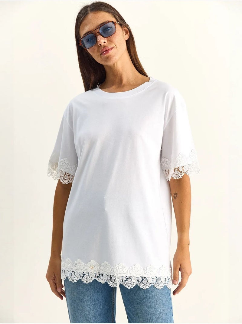 T-shirt oversize en coton à col rond lucci Blanc - Kiabi