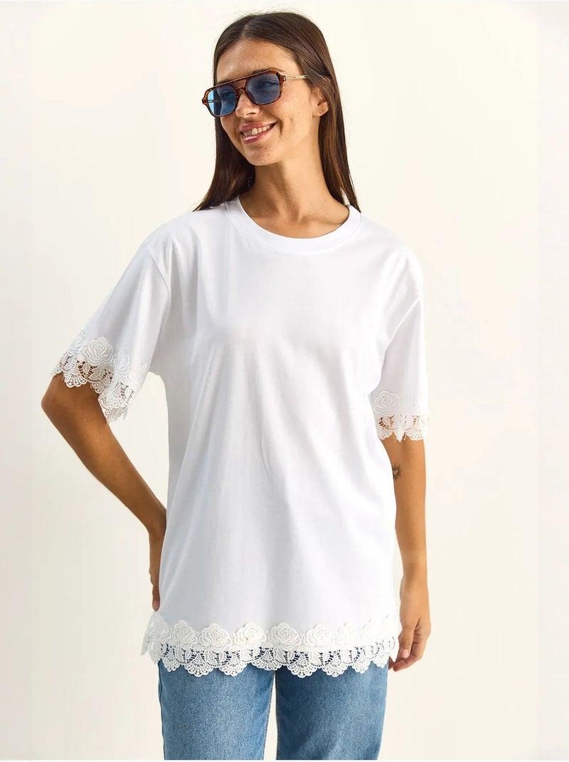 T-shirt oversize en coton à col rond lucci Blanc - Kiabi