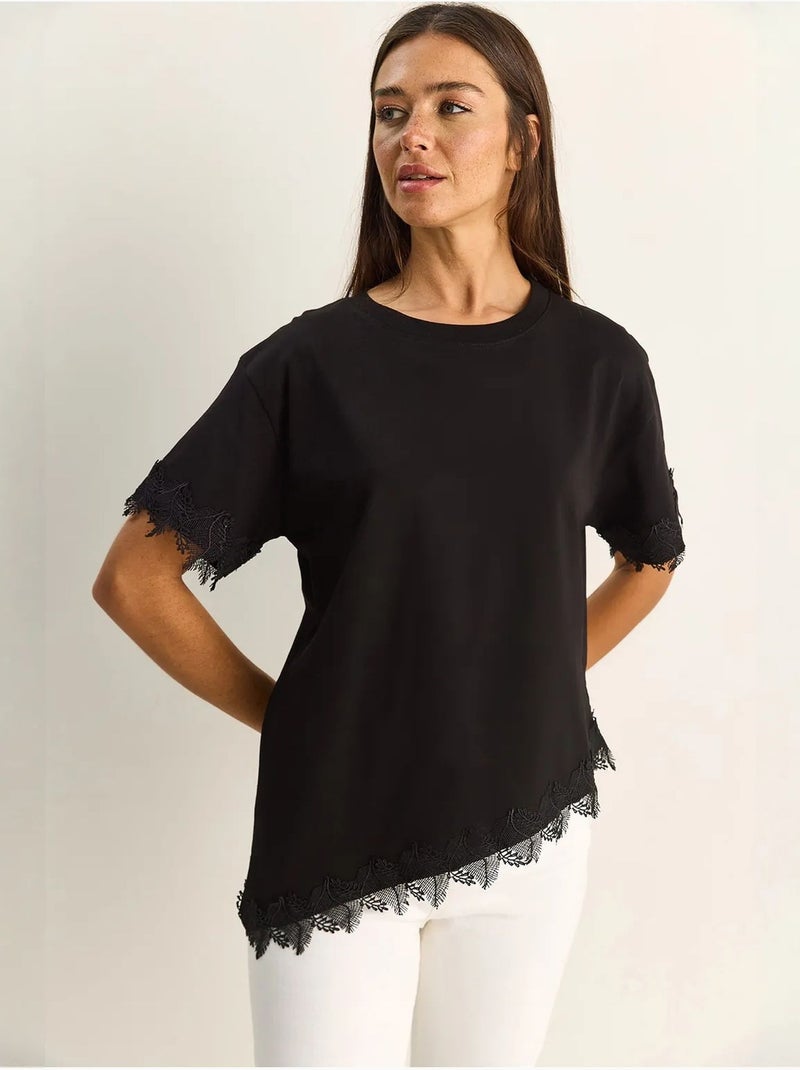 T-shirt oversize en coton à col rond lucci Noir - Kiabi