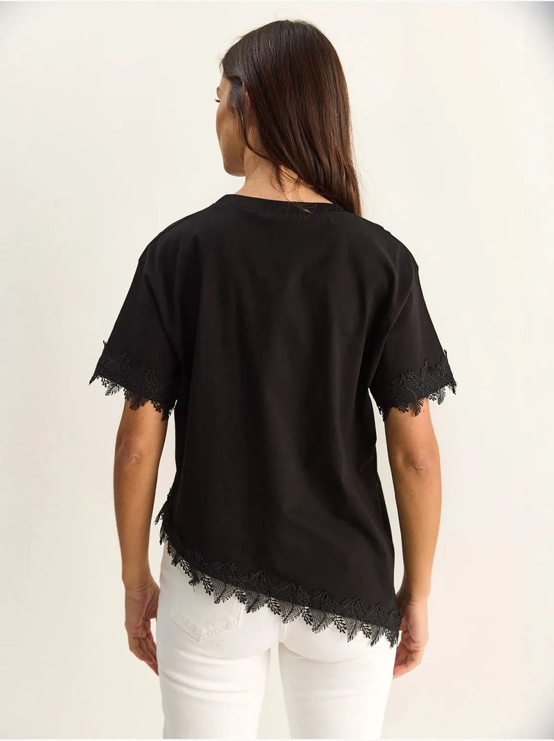 T-shirt oversize en coton à col rond lucci Noir - Kiabi