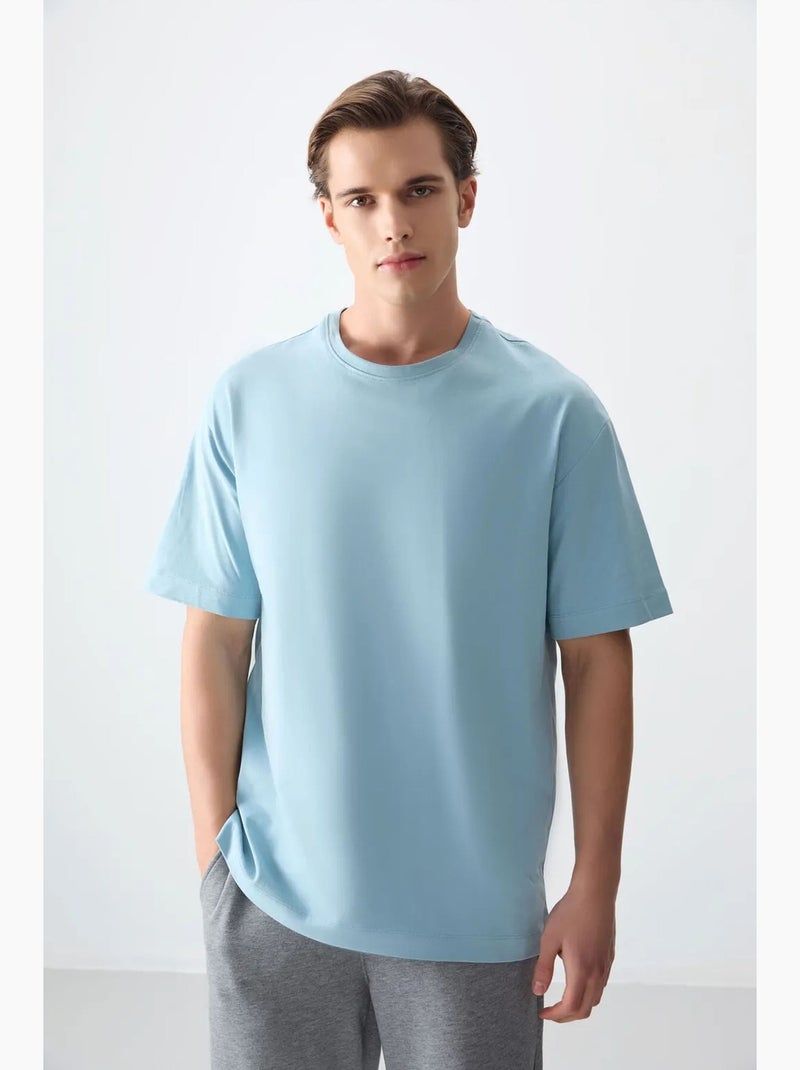 T-shirt oversize en coton à col rond tommy Bleu ciel - Kiabi