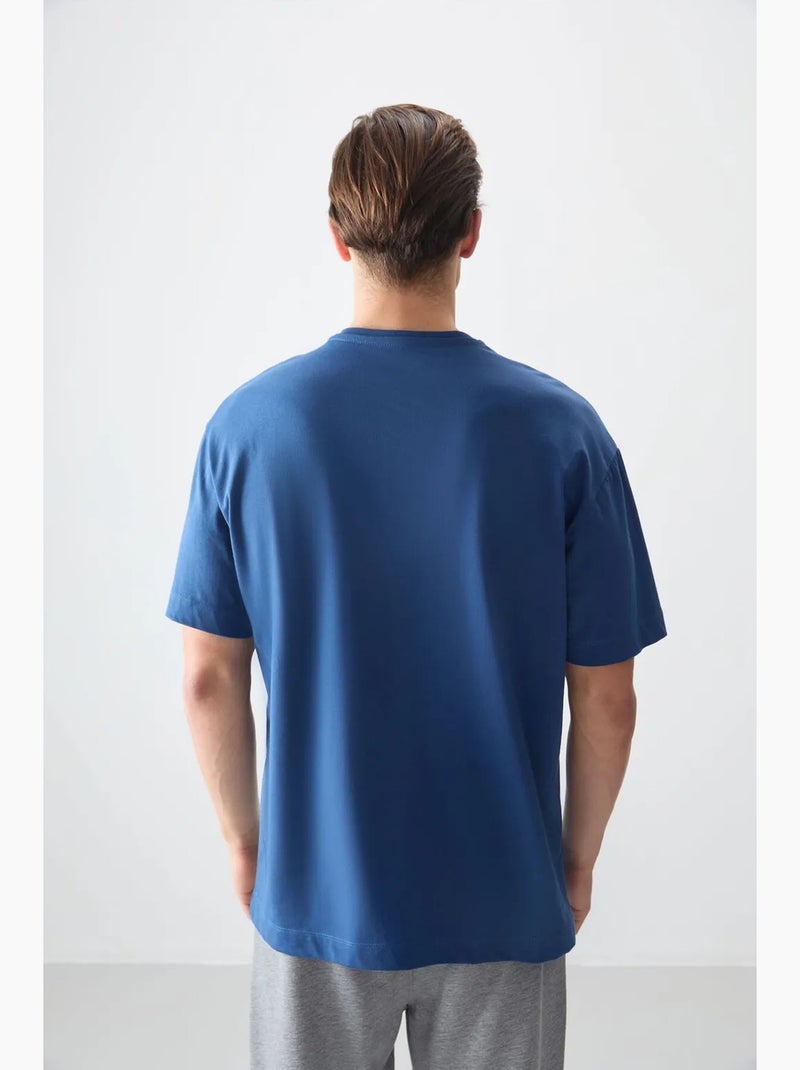 T-shirt oversize en coton à col rond tommy Bleu - Kiabi