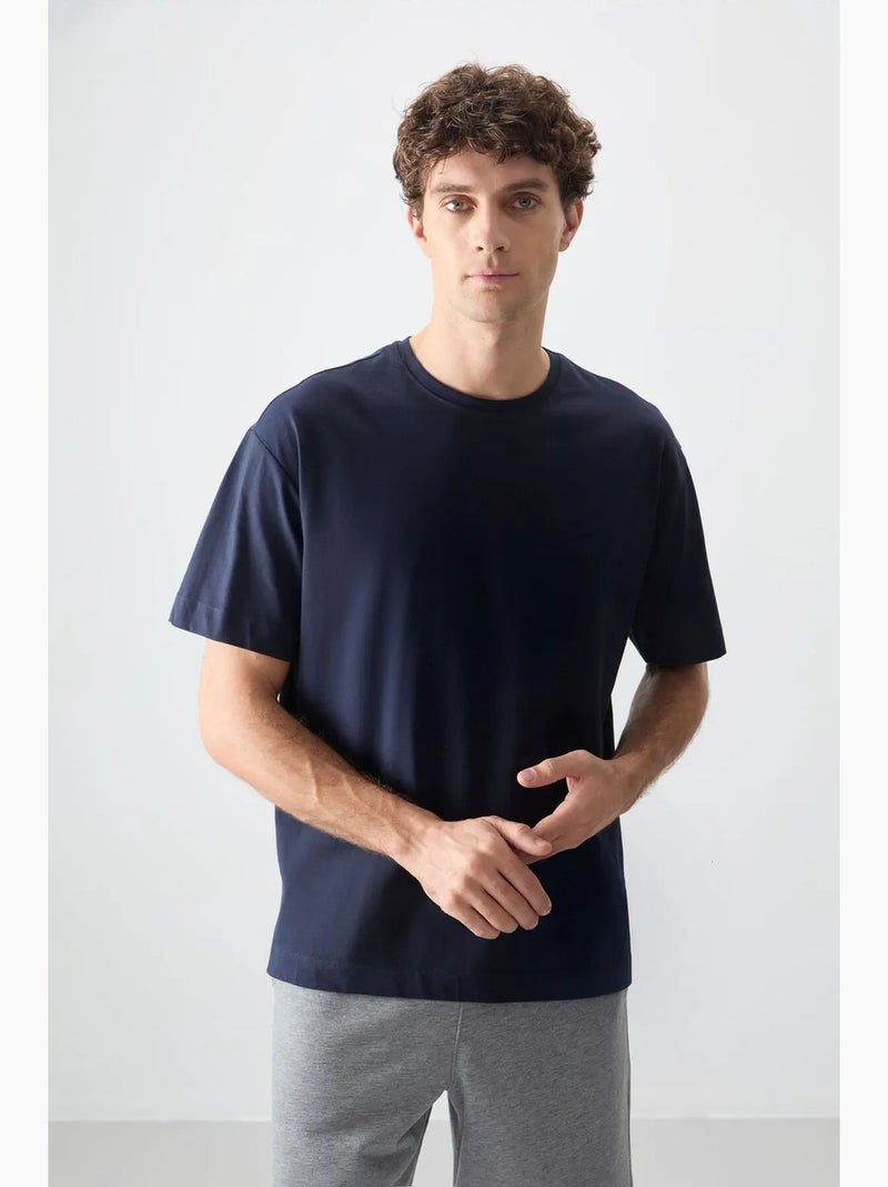 T-shirt oversize en coton à col rond tommy Bleu marine - Kiabi