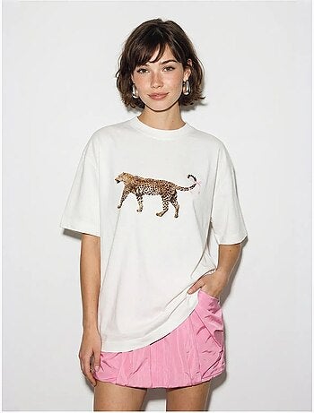 T-shirt oversize en coton à imprimé léopard lucci