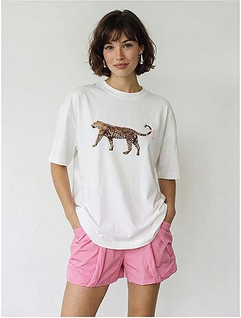 T-shirt oversize en coton à imprimé léopard lucci