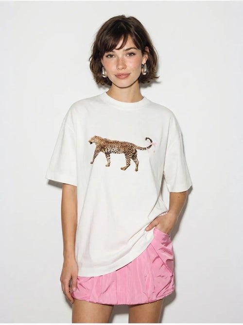 T-shirt oversize en coton à imprimé léopard lucci - Kiabi