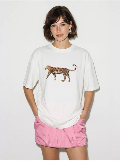 T-shirt oversize en coton à imprimé léopard lucci - Kiabi