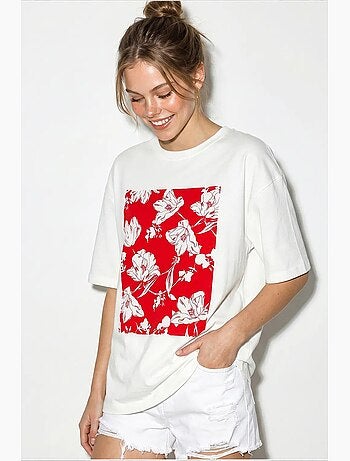 T-shirt oversize en coton à motif floral lucci