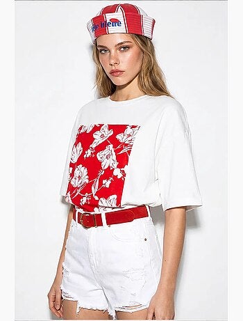 T-shirt oversize en coton à motif floral lucci