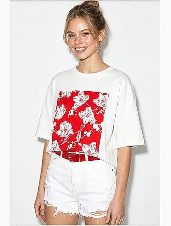 T-shirt oversize en coton à motif floral lucci