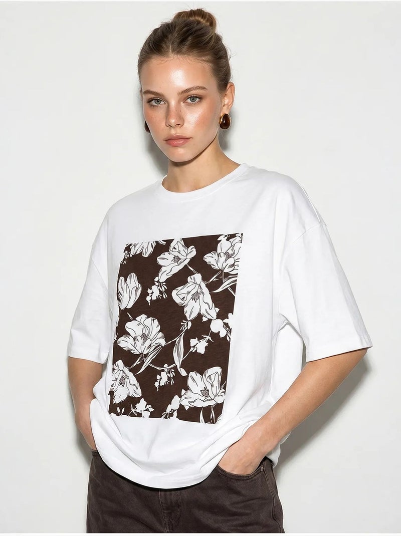 T-shirt oversize en coton à motif floral lucci Multicolore - Kiabi