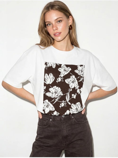 T-shirt oversize en coton à motif floral lucci - Kiabi T-shirt oversize en coton à motif floral lucci - Kiabi