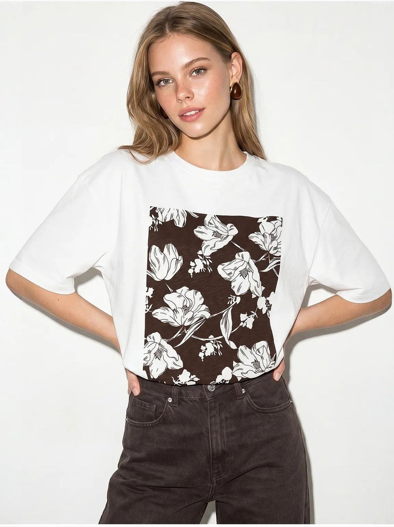 T-shirt oversize en coton à motif floral lucci Multicolore - Kiabi