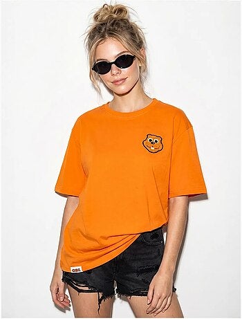 T-shirt oversize en coton avec broderie et col rond lucci